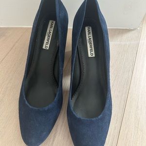 Karl Lagerfeld blue suede block heels
